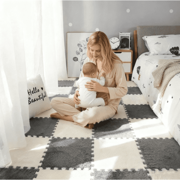 20Piece Carpet Squares Puzzle Mat 11.8" x 11.8" Plush Interlocking Carpet Tiles, Foam Floor Tiles for Baby Play Mat - Kids Soft Play Mats Anti Slip Jigsaw Flooring Playmat Playroom Rug