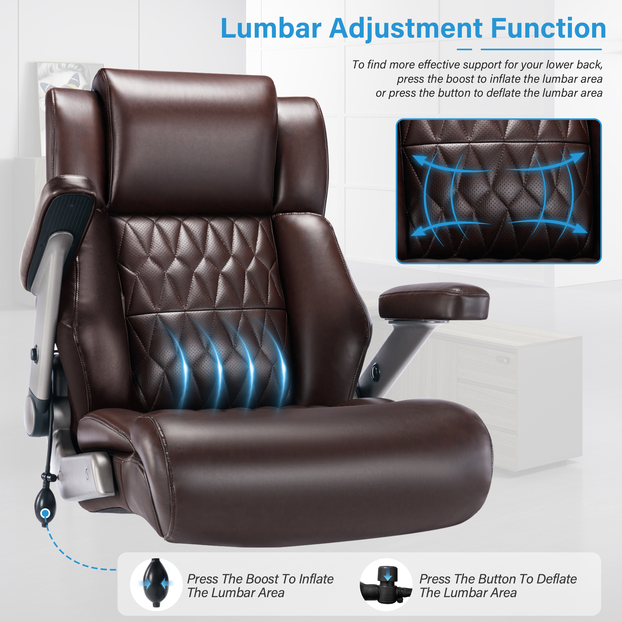 Big and Tall 700lbs Office Chair, High Back Executive Office Chair with 3D Flip up Arms, Adjustable Lumbar Support, Heavy Duty Metal Base, Home Office Computer Desk Chair, Brown