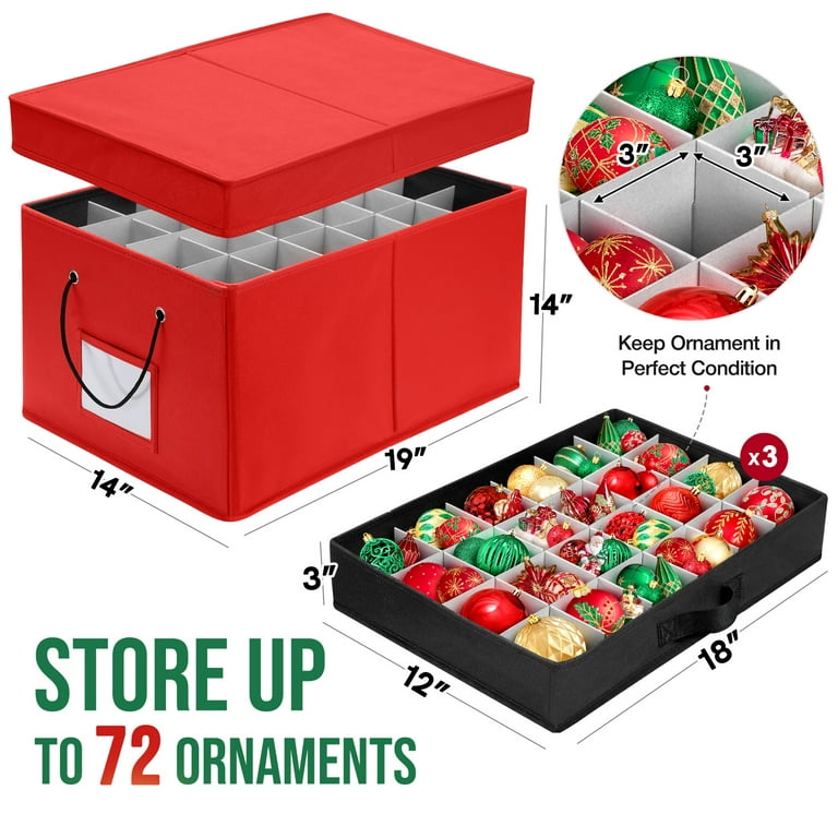 Santa's Bags Red Three Drawer 72 Ornament Storage Box