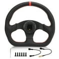 thumbnail image 1 of Volante de coche tipo D con marco negro de cuero, deportivo, de carreras, ajuste universal, repuesto para drifting, 1 of 14