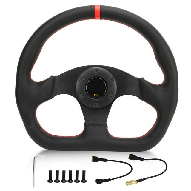 Volante de coche tipo D con marco negro de cuero, deportivo, de carreras, ajuste universal, repuesto para drifting