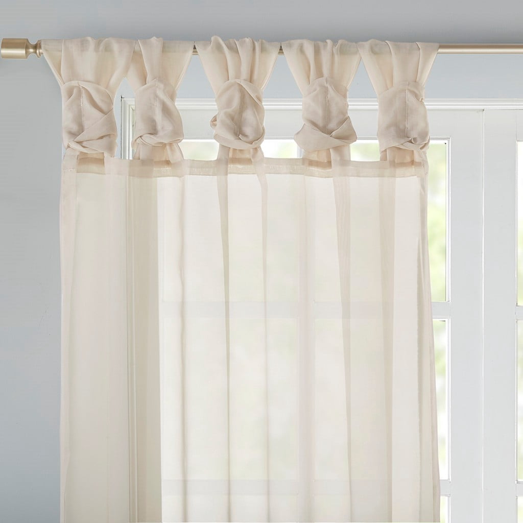 MAYEERTY Polyester Twisted Tab Voile Sheer Top Window Curtain Pair Living Room