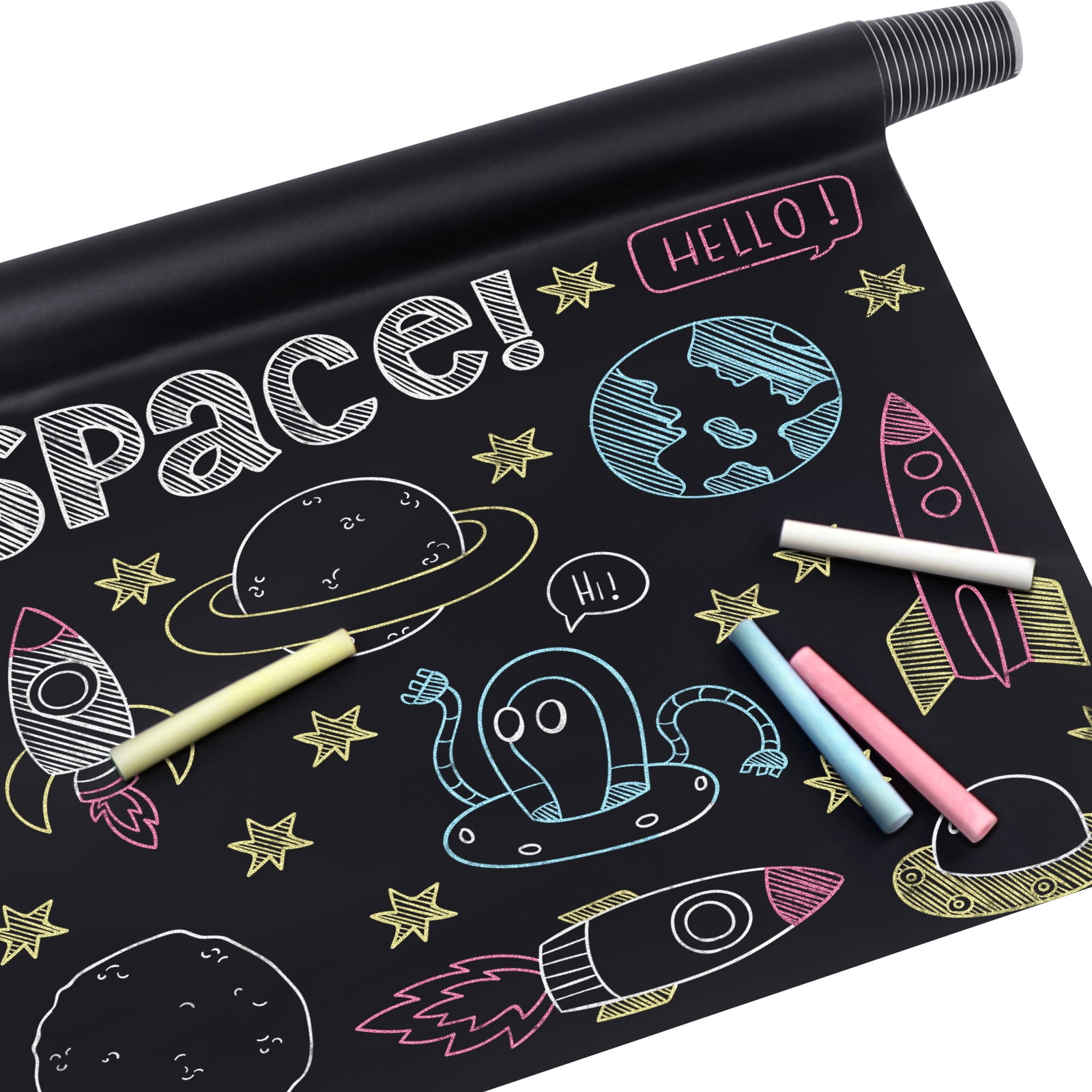SEKKVY 78.7 'x17.7' Black Multifunctional Chalkboard Wall Decal Paper Roll Peel & Stick Removable Self Adhesive Blackboard Poster Paper Vinyl Poster with Chalk Sticks