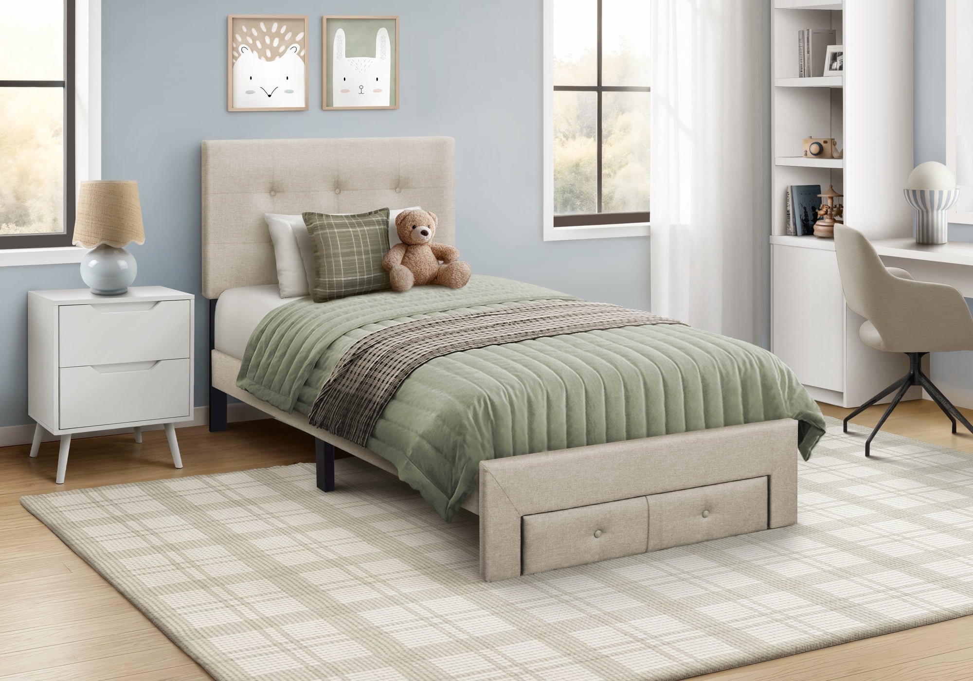 Monarch Specialties - I 5901T Bed, Twin Size, Juvenile, Frame Only, Bedroom, Beige Linen Look