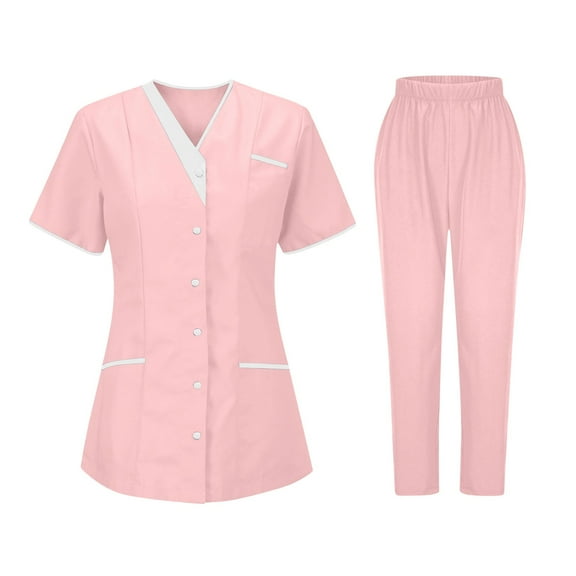 Gytharion Medical Scrubs Sets for Women 2 Piece Outfits Short Sleeve Button Down Scrub Tops and Stretch Pants Sets Lightweight Casual Multi-Pocket Nursing Uniform Sets