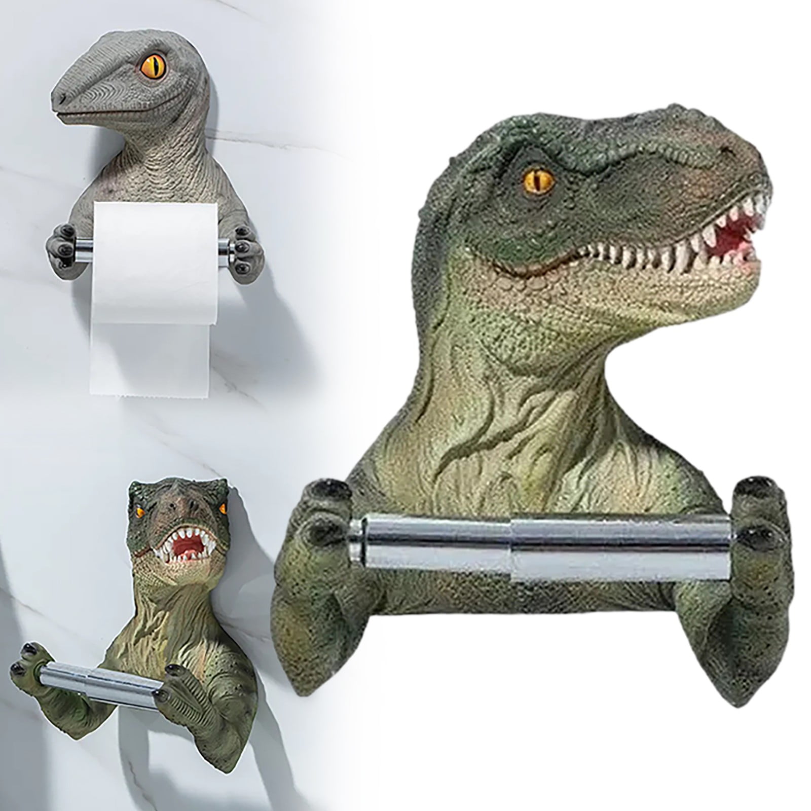 Hecteas Rack,Storage Rack,3D Dinosaur Toilet Paper Holder Dinosaur Tissue Holder Toilet Roll Holder Kitchen Wall Mounted Toilet Paper Storage Rack Toilet Paper Holder(1 Bathroom Shelf-Green)