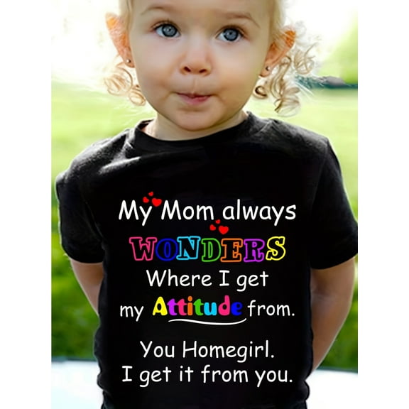 100% Cotton MY MOM ALWAYS WONDERS... Print Short Sleeve T-shirt Toddler Girls Versatile Pullover Tops Summer Clothes