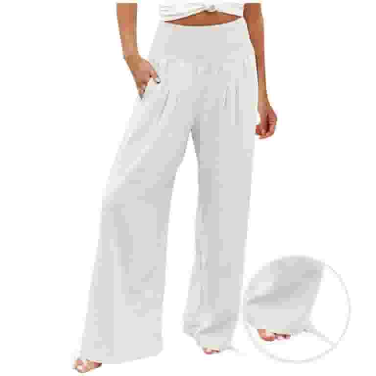 【WOOHWA】COTTON BIZZO WIDE PT VSSSJ Women's Cotton Linen Wide Leg Pants Relaxed Fit Solid