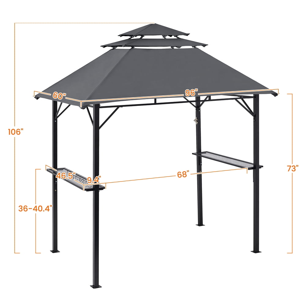 Yaheetech 8×5 Ft Outdoor Grill Gazebo with Height Adjustable Shelves, Dark Gray
