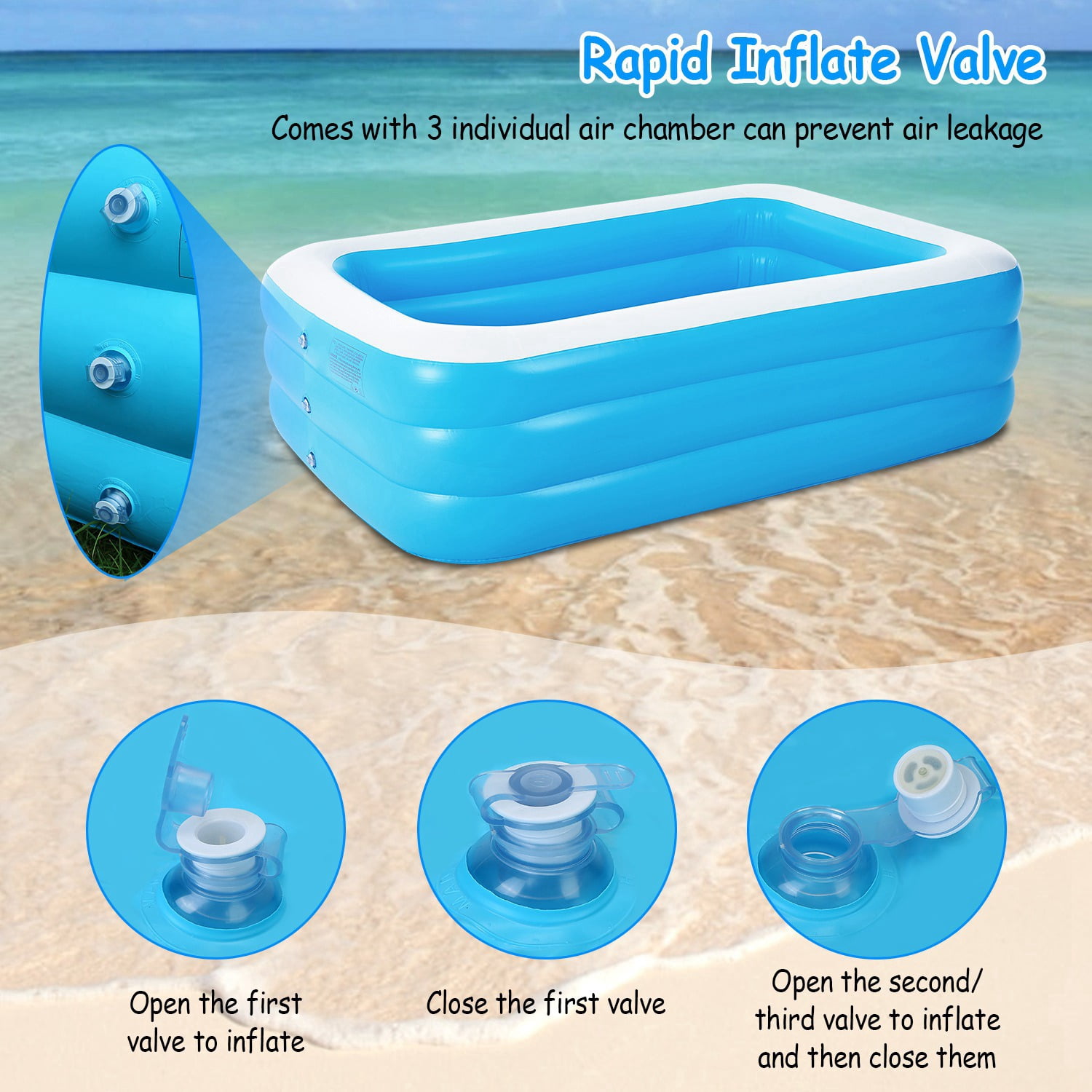120*72*24in Inflatable Family Swimming Lounge Pool  Backyard Summer Blow up Kiddie Pool