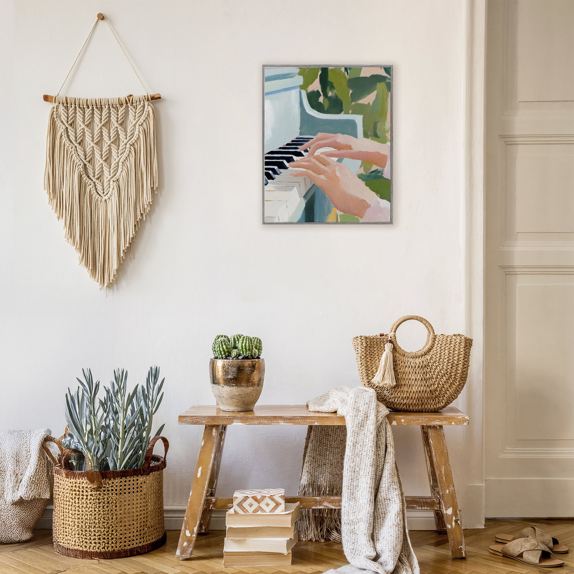 Stupell Industries Piano Hands in Sunlit Space Gray Framed Giclee Art, design by The Prints Vibe