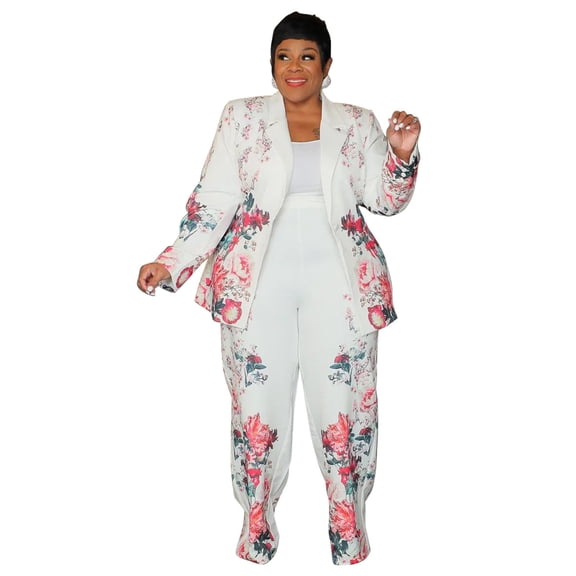 AURA Women Plus Size Fall Pants Set Floral Print Long Sleeve Casual Outfit Elegant Suit