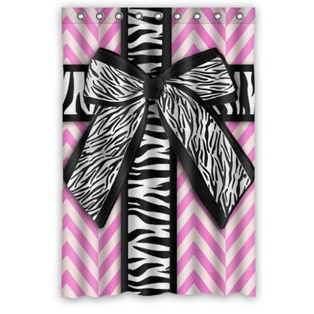 Chevron Zebra - Ganma Cute Girly Pink White Chevron With Zebra Print Ribbon Bow Shower Curtain Polyester Fabric Bathroom Shower Curtain 48x72 inches