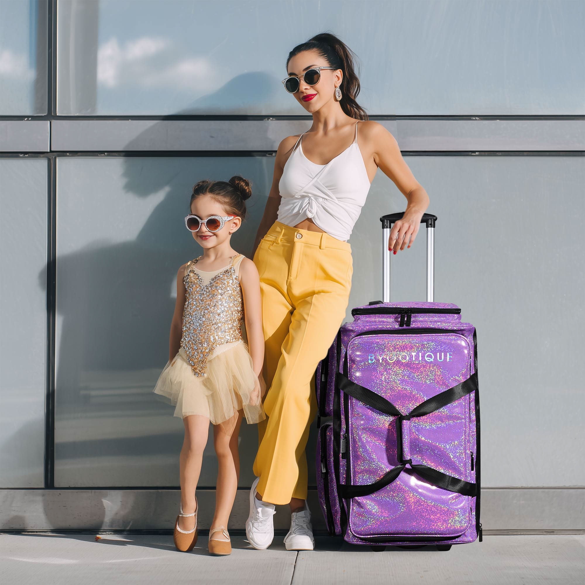 Byootique Rolling Dance Bag with Garment Rack Dream Duffel Bag Recital Bag Travel Duffle Organizer for Dance Competition Performances FA Amethyst