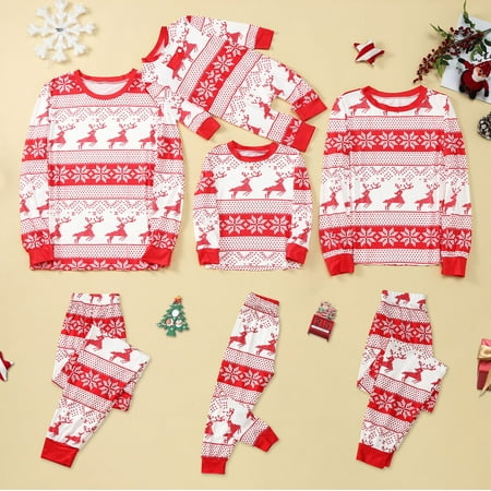 

NEGJ Parent-Child Warm Christmas Set Printed Home Wear Pajamas Baby Jumpsuit Romper