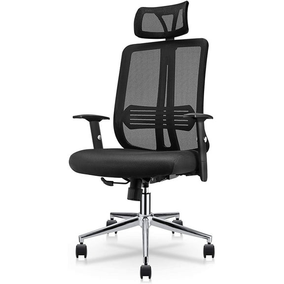 NewGen Ergonomic High Back Office Chair with Adjustable Arms, Headrest Support, S-Shaped Back, 3.2" Thicker Cushion, Back Tilt, Breathable Mesh, Durable Casters for Smooth Mobility. Stylish Black