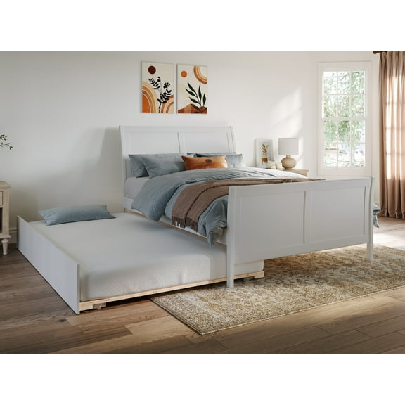 Portland Full Platform Bed with Matching Foot Board with Full Size Urban Trundle Bed in White