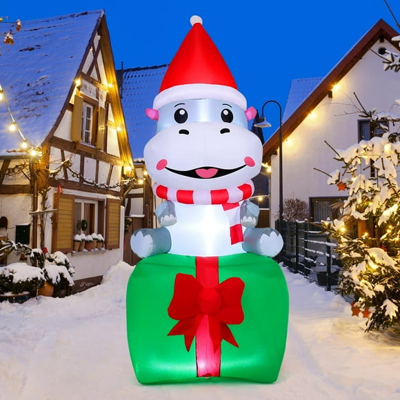 Hippo inflable navideño GOOSH de 2,1 m con LED para decoración exterior