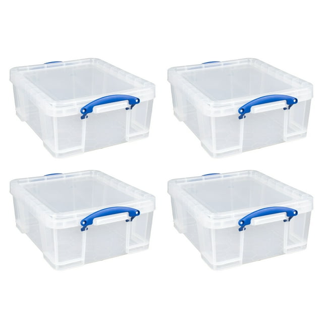 Really Useful Box 17L Storage Container w/ Lid & Clip Lock Handles (4 Pack)