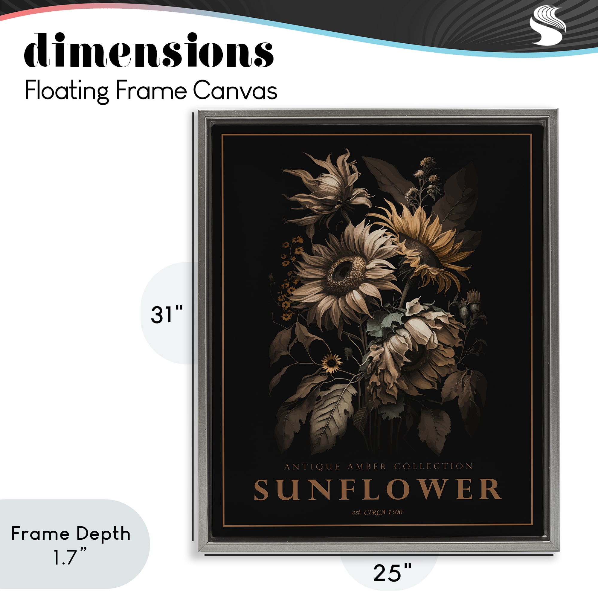 Stupell Industries Antique Sunflower Bushel Gray Framed Floater Canvas Wall Art, design by Christopher Giampietro