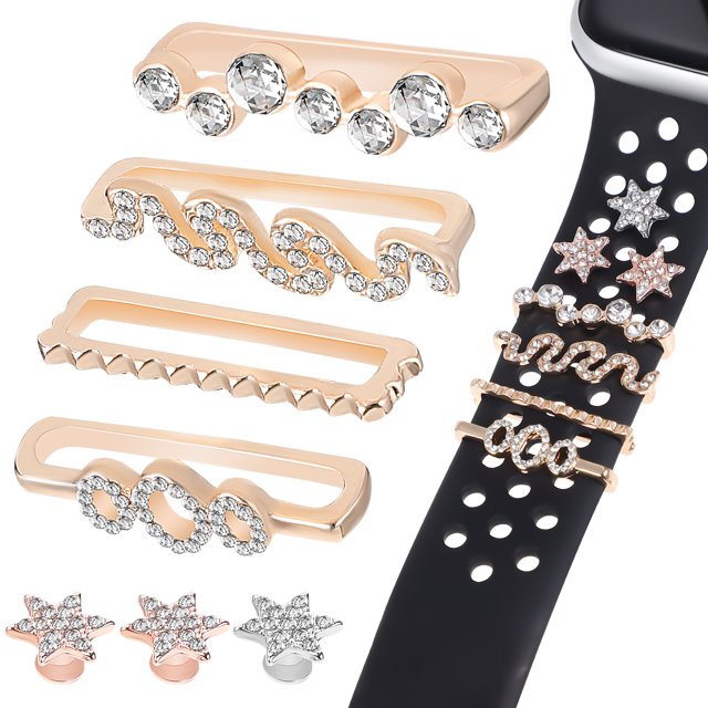 7 Pcs Watch Band Decorative Ring Loops with Decorative Charms Studs for Silicone Watch Bands