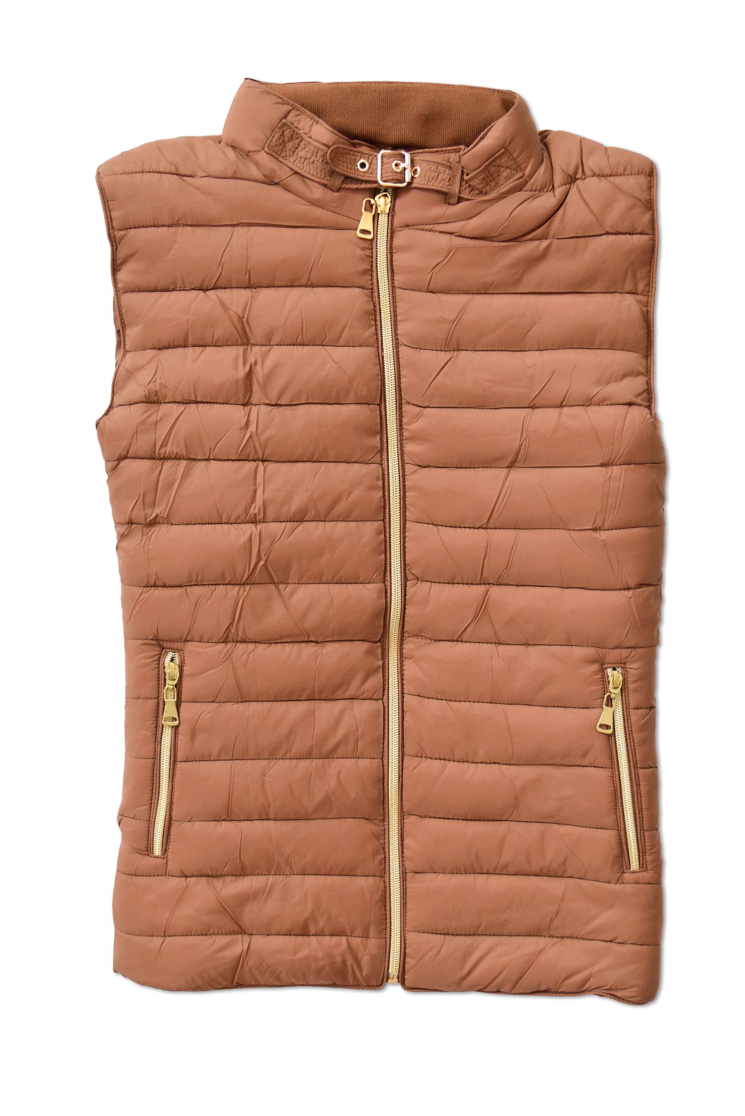 womens puffer vest brown