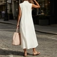 thumbnail image 5 of QUNYINEY Long Womens Dresses White Sleeveless Summer Zip Front Sundress Loose Fit Mock Neck Vacation Casual Dresses, 5 of 5