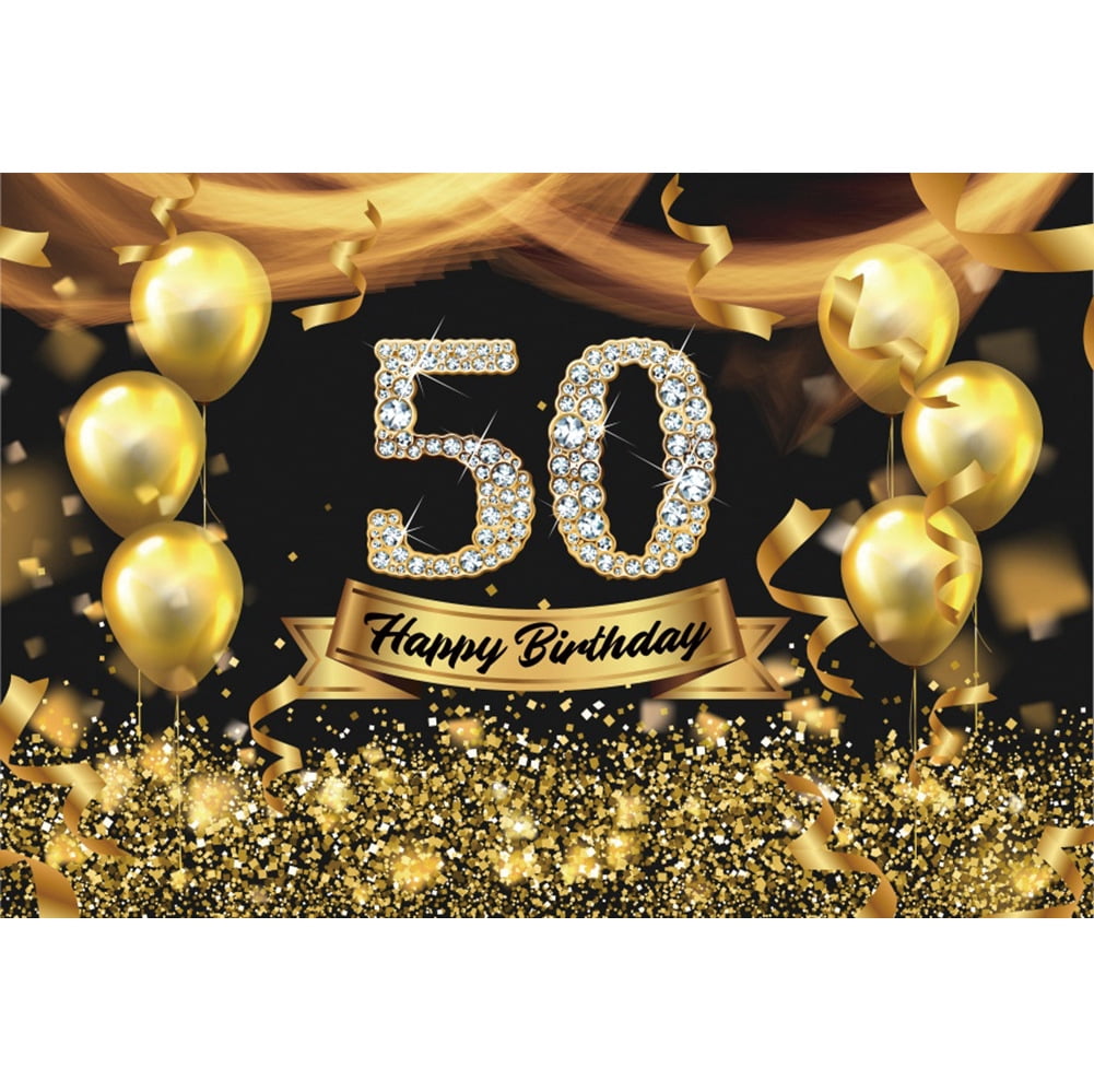 Cartel De Decoración De 50 Cumpleaños Para Patio, Decoración De Feliz Cumpleaños Número 50 Negro Y Dorado Para Hombres Y Mujeres, Telón De Fondo De Fiesta De Cumpleaños De 50 Años