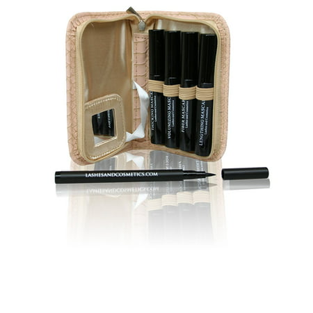 3-D Fiber Lash Mascara Set - Eyeliner - Lashes 3x Times Lash Length, Lash Volume, and Lash Thickness - With Pink Case and