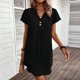 thumbnail image 2 of Vestido de Verano de Manga Corta para Mujeres Mini Vestido Casual de Cuello en V Sólido, Mini Vestido de Manga Corta para Fiestas de Primavera, 2 of 7