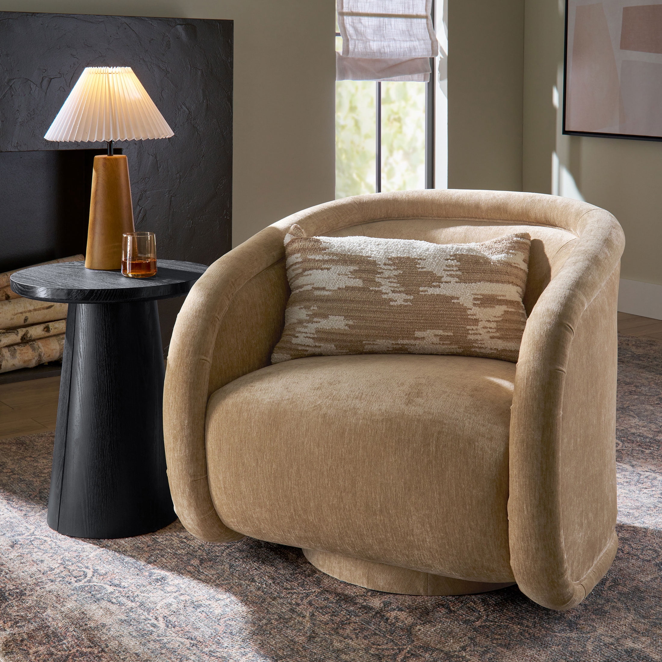 Better Homes & Gardens Sienna Swivel Accent Chair, Caramel Velvet Fabric