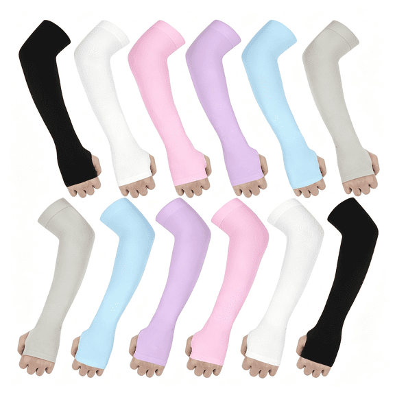 TELOLY 6 Pairs Arm Sleeves with Thumb Hole for Women Men Sun Uv Protection ,Spf Upf50 Cooling Compression Sleevesin Summer Arm Sleeves for Men Uv Protection