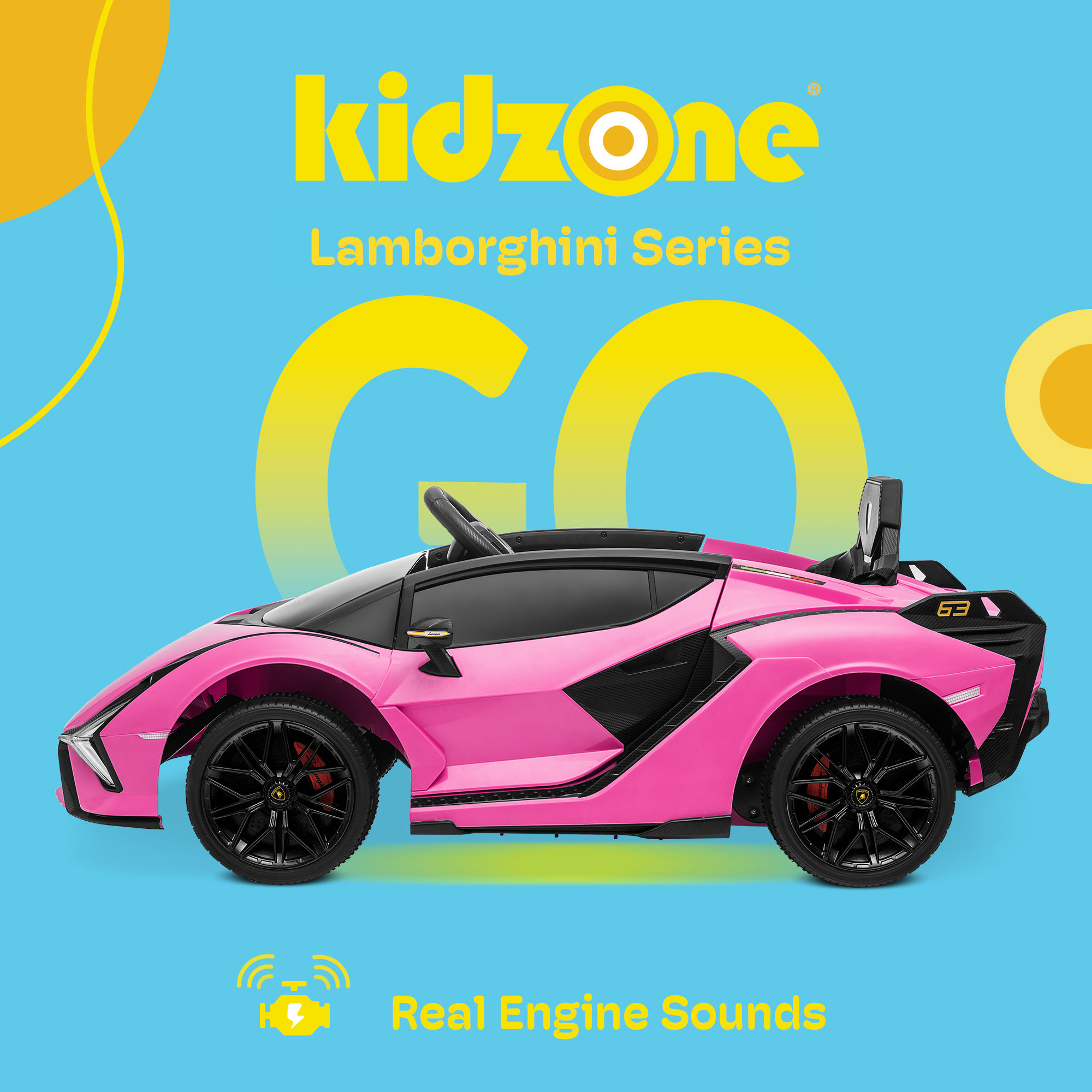 Kidzone Kids 12V Electric Ride On Licensed Lamborghini Sian Roadster Motorized Sport Vehicle With 2 Speed, Remote Control, Wheels Suspension, LED lights, USB/Bluetooth Music, Engine Sounds, Pink - image 2 of 6