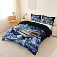 thumbnail image 3 of Metsweet Cartoon Dragon Bedding, Retro Books Animal Print Duvet Cover Full, Blue White Black,Black Reversible,3pcs,1 Duvet Cover and 2 Pillowcases, 3 of 6