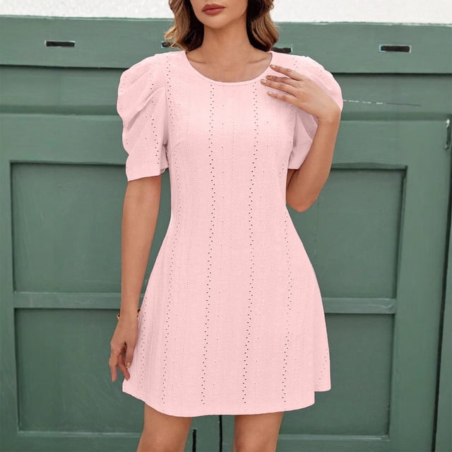 mfyjkho Vestidos de tallas grandes, Vestido elegante de mujer con cuello redondo y puños de patchwork en color liso Vestidos para invitadas de boda para mujer xl