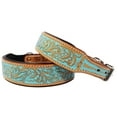thumbnail image 2 of Small 13''- 17'' Challenger 100% Leather Dog Collar Floral Tooled Turquoise 60167, 2 of 3