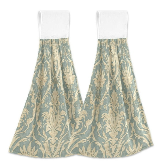 BZSMCE Hanging Hand Towels Fashion Classic Floral Motif in Soft Tones Pattern 2-Pack - Velcro Style Bathroom Kitchen Towels