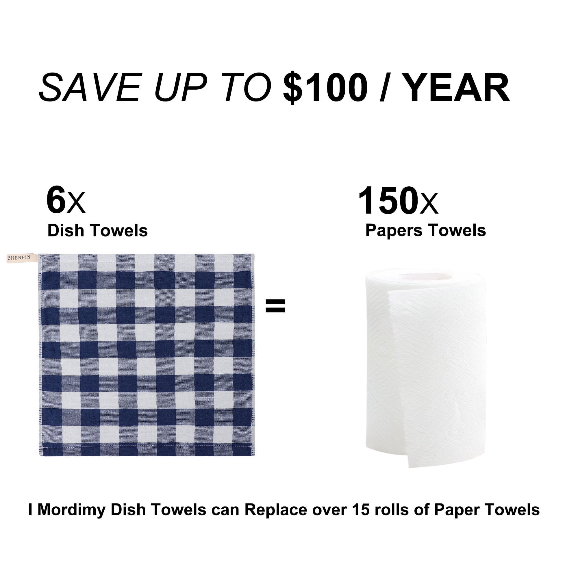 Unique Bargains 6Pcs 100% Cotton Buffalo Pattern Absorbent Dish Cloths Blue 13" x 13"