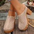 thumbnail image 2 of Rokment Platform Chunky Block High Heel Clogs Mules Sandals for Women Ladies 2026 Spring Summer Fashion Leather Closed Toe Dress Pumps Heeled Backless Slip on Slides Beige Size 6.5, 2 of 6