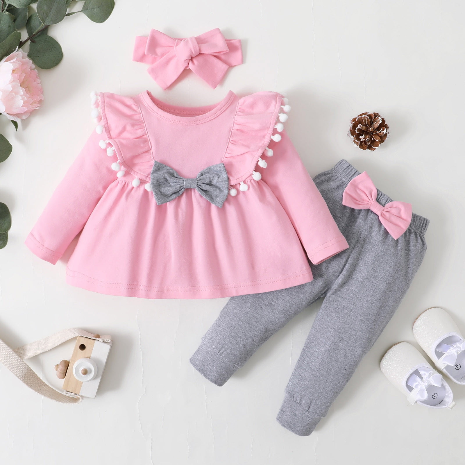 NIEWTR Baby Girls Long Sleeve Round Neckline Tops Pants Set Baby Girl Fall Winter Clothes Toddler Girl Gift Set 0 6 12 18 24 Months 2T 3T ,6-9 Months