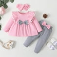thumbnail image 2 of Toddler Girls Fall Outfits Long Sleeve Bowknot Tassel Tops Pants Headbands Sets for Kids Cute Size 12-18 Months, 2 of 4