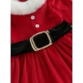 thumbnail image 5 of Bagilaanoe Christmas Toddler Kids Girls Velvet Dress Plush Patchwork Long Sleeve A-line Princess Belt and Bow Headband Xmas Suit, 5 of 6