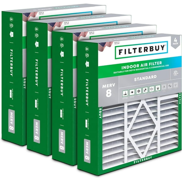 Filterbuy 20x20x5 MERV 8 Pleated HVAC AC Furnace Air Filters for Amana, Coleman, Goodman, Maytag, York, and More (4-Pack)