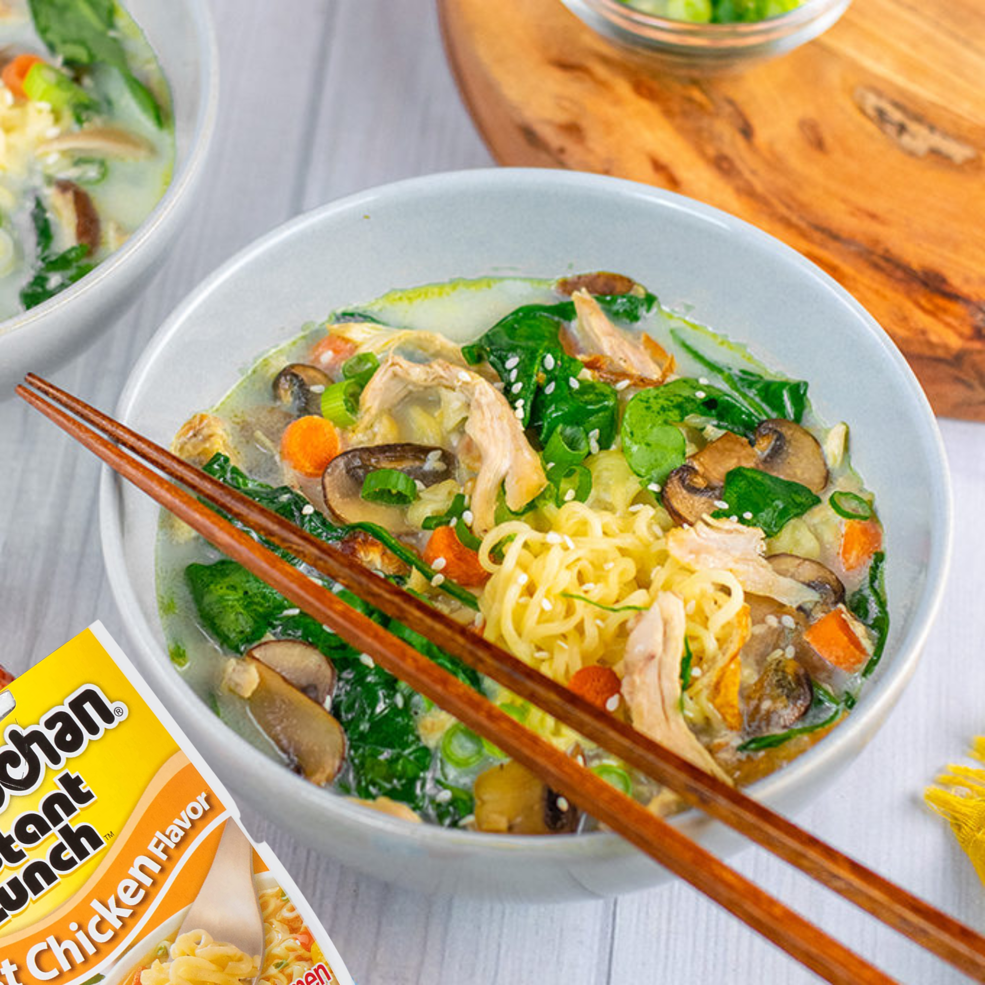 Instant Lunch Roast Chicken Flavor Noodles 2.25ounce (6 Count) Just add Water Meal Noodle Breakfast Dinner Warm Snacks Home Kitchen College Food Gift w/ Tote & Bonus Porte Pot