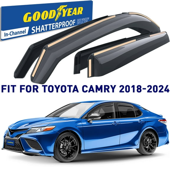 Goodyear Shatterproof in-Channel Window Deflectors for Toyota Camry 2018-2024, Rain Guards, Window Visors for Cars, Vent Deflector, Car Accessories, 4 pcs - GY003450LP