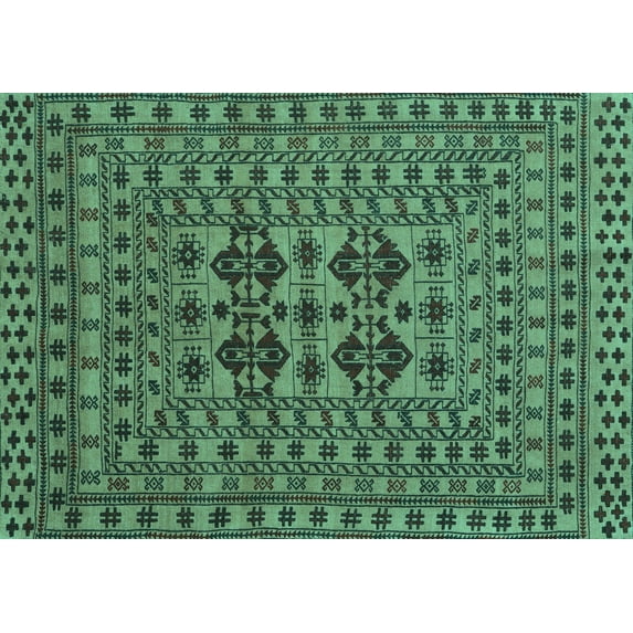Ahgly Company Machine Washable Indoor Rectangle Southwestern Turquoise Blue Country Area Rugs, 8' x 10'