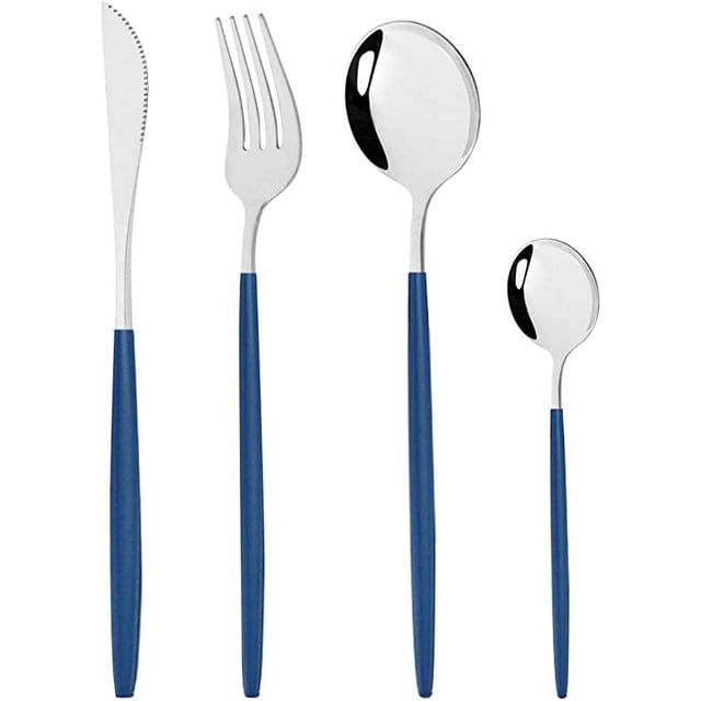 Zhuge Silverware Set - Stainless Steel Reusable Utensils Flatware Set, Mirror Cutlery Flatware Set, Great for Family Gatherings & Daily Use (Service For 10, Blue Silver)