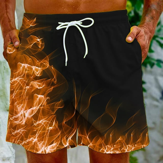 TIMIFIS Mens Swimming Trunks Shorts Elastic Waist Drawstring Shorts Flame Print Straight Beach Shorts Fashion Casual Comfort Shorts with Pockets - Spring/Summer