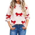 thumbnail image 3 of Women Cute Knit Sweater Y2k Long Sleeve Crew Neck Knitted Pullover Top Oversized Going Out Fall Winter Knitwear Red M, 3 of 9
