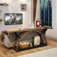 thumbnail image 4 of Tribesigns Console Table with Storage Shelf, 70.87" Sofa Table Behind Couch, 2-Tier Rustic Entryway Table with Half Moon Frame for Hallway (Brown & Black), 4 of 7